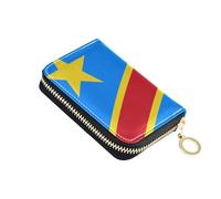 linqin Dr Congo National Flag Design Slim Zipper Card Holder for On-the-Go Multi-Functional Soft Leather 2 Coin Pockets
