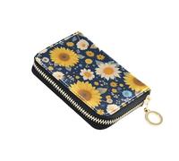 linqin Dwarf Sunflowers Palm-Sized Small Wallet for Travel Essential Zipper Closure Soft Leather Anti-Theft Daily Use