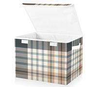 linqin Fabric Storage Box with Lid for Bedroom Tartan Plaid Pattern Cube Storage Bin Collapsible Clothes Organizing