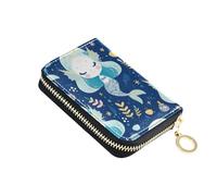 linqin Fairy-tale Mermaids Blue Palm-Sized Card Case for Everyday Commute Zipper Closure Vegan Leather 2 Coin Pockets Travel