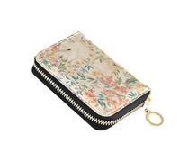 linqin Flowers and Alpacas Compact Zipper Card Holder for Everyday Commute Multi-Functional Soft Leather 2 Coin Pockets Travel