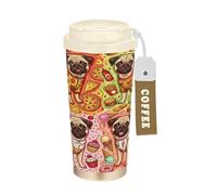 linqin Food-themed Cute Pug Travel Coffee Tumbler for Men On The Go Mug with Lids Stainless Steel Insulated Car Cup for Hot and Cold 17oz Spill Proof