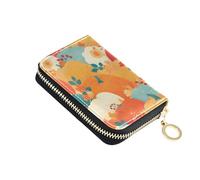 linqin Giant Yellow Red Pumkins Slim Card Case for Ladies' RFID Blocking Soft Leather 2 Coin Pockets Daily Use