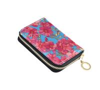 linqin Glowing Red Phlox Flowers Palm-Sized Card Case for Daily Carry RFID Blocking PU Leather 2 Coin Pockets On-the-Go