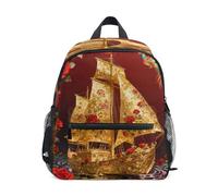 linqin Golden Ship with Red Roses & Phoenix kids day backpack leash bookbags with name tag for childrens mochila para ni?os