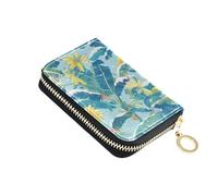 linqin Green Bananas Plant Snow Compact Mini Card Wallet for On-the-Go Zipper Closure Vegan Leather Anti-Theft Daily Use