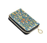 linqin Green Cactus Pot Blue Slim Card Case for Ladies' RFID Blocking PU Leather Anti-Theft On-the-Go
