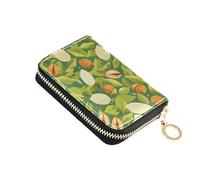 linqin Green Leafs Nuts Palm-Sized Credit Card Holder for On-the-Go Multi-Functional Soft Leather 9 Card Slots Daily Use