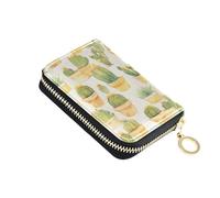 linqin Green Potted Cactus Slim Mini Card Wallet for Travel Essential RFID Blocking Soft Leather 2 Coin Pockets On-the-Go