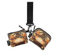 linqin Happy Crab Slate Gray Women's Dual Wallets Busniess Card Cases Small Portable Business Card Holder with Wristle Strap for Women Men 2 Pcs, Happy Crab Slate Gray, One Size