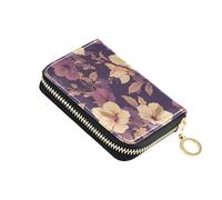 linqin Hibiscus Florals Slim Mini Card Wallet for On-the-Go RFID Blocking Vegan Leather 9 Card Slots Travel Essential