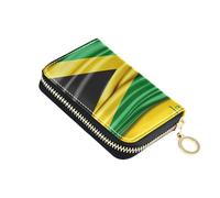 linqin Jamaica Flag Silk3d Illustration Slim Card Case for Ladies' Zipper Closure Soft Leather 2 Coin Pockets Daily Use
