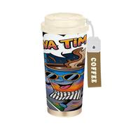 linqin Java Time Coffee Cup Cartoon Funny Travel Coffee Tumbler Mug with Lid Stainless Steel Insulated Car Cup for Hot Cold Drinks 17oz Leak Proof