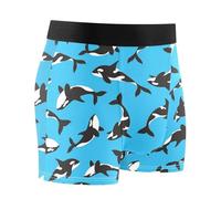 linqin Killer Whale on Blue Boxer Brief Breathable Soft Men's Underwear Boxers Bamboo Running Underwear, Whale on Blue, L