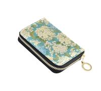 linqin Large Blue White Florals Slim Credit Card Holder for On-the-Go RFID Blocking Vegan Leather 2 Coin Pockets Travel