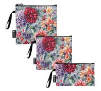 linqin Large Florals Gray 3 Pcs Reusable Snack Bags Multi-Use Diaper Bag Organization for Camp Friends and Gear