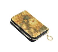 linqin Large Golden Florals Compact Small Wallet for On-the-Go Multi-Functional PU Leather 2 Coin Pockets Travel Essential