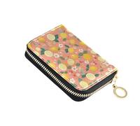 linqin Lemons Limes Peach Slim Mini Card Wallet for Everyday Commute Zipper Closure PU Leather Anti-Theft On-the-Go