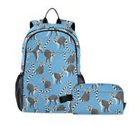 linqin Lemurs Madagascar Backpack and Lunch Box Set for Boys, Boys' School Backpack with Lunch Box, 10-12 Years