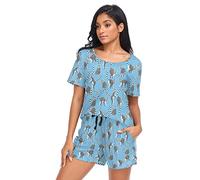 linqin Lemurs Madagascar Ladies Pjs Summer Lounge Sets for Women Cute Short Sleeve Pjs Shorts, Lemurs Madagascar, M