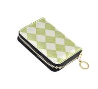 linqin Light Green Chessboard Mini Mini Card Wallet for Everyday Commute Multi-Functional Vegan Leather 2 Coin Pockets