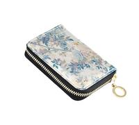 linqin Light Yellow Blue Birds Palm-Sized Card Case for Daily Carry Multi-Functional PU Leather 2 Coin Pockets On-the-Go