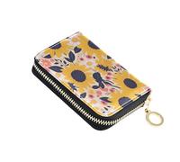 linqin Light Yellow Sunflower Compact Credit Card Holder for Travel Essential RFID Blocking PU Leather 2 Coin Pockets On-the-Go