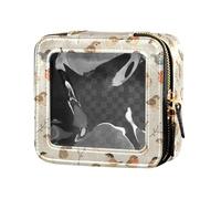 linqin Little Birds Beige Cute Makeup Case Bag Clear Travel Toiletry Bag Leather Organizer Bags for Traveling, Little Birds Beige, One Size