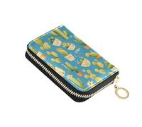 linqin Little Cacti Sky Blue Mini Small Wallet for Daily Carry RFID Blocking PU Leather 2 Coin Pockets On-the-Go