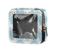 linqin Little Deer Faces Blue Clear Travel Makeup Bag Toiletry Bag with Zipper Mini Makeup Containers for Traveling