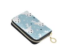 linqin Little Deer Faces Blue Slim Mini Card Wallet for Women's RFID Blocking Soft Leather Anti-Theft On-the-Go