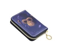 linqin Little Purple Chimpanzee Face Slim Card Case for On-the-Go Multi-Functional Vegan Leather 9 Card Slots Daily Use