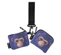 linqin Little Purple Chimpanzee Face Women's Coin Purses Card Cases Thin Flat Money Organizers with Zipper Coin Pocket for Men Women 2 Pcs, Little Purple Chimpanzee Face, One Size
