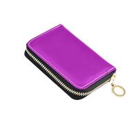 linqin Magenta Solid Color Slim Zipper Card Holder for Ladies' Multi-Functional Soft Leather 2 Coin Pockets On-the-Go