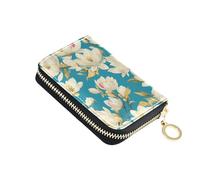 linqin Magnolia Light Cyan Slim Small Wallet for On-the-Go RFID Blocking Soft Leather 2 Coin Pockets On-the-Go
