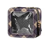 linqin Medium Purple Buffalo Plaid Check Clear Travel Makeup Bag Leather Toiletry Bag Portable Make Up Organizer for Women, Medium Purple, 1 size, Medium Purple, 1 size