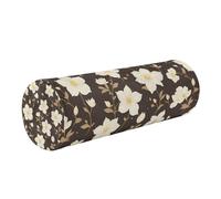 linqin Memory Foam Bolster Round Body Pillow with Removable Washable Cover Ergonomically Designed Back, Spine Relief, White Flowers Dark Brown