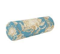 linqin Memory Foam Neck Pillow with Removable Cover Ergonomically Designed for Head, Back, and Legs, White Chrysanthemum Cyan