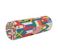 linqin Memory Foam Round Cylinder Bolster Pillow with Removable Cover for Back, Leg, Cervical Relief for Hugging Sleeping, Multi - Nation Flags CollageOneSize