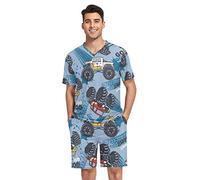 linqin Mens Pajamas Monster Truck Night Pajamas Set for Men Summer Sleepwear Shorts, Monster Truck, L