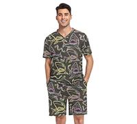linqin Mens Pj Set Sharks Mens Night Pajamas Set Comfy Shorts Pajamas for Men, Sharks, M