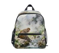 linqin Monkey by Stream on Rocks school backpack for kids boys whistle bookbag with name tag for boys bookbags for kids 4 and 5 bulto para ni?os