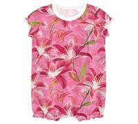 linqin Nature Lily Hot Pink Flowers Toddler Girl Birthday Romper Ruffle Sleeve Infant Jumpsuit Cotton Cute Summer Clothes for Toddler Girls 12M