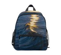 linqin Ocean Wave Golden Reflection kid backpack girl kindergarten drawstring bookbag with name tag for kids mini bookbag mochilas de moda para adolecentes