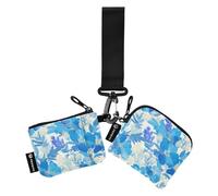 linqin Peacock Blue Flowers Women's Wallets Card Cases Mini Fashion Wristlet Wallet Key Holder with Keychain for Men Women 2 Packs, Peacock Blue Flowers, One Size