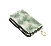 linqin Pine Leafs White Compact Card Case for On-the-Go Multi-Functional Vegan Leather 2 Coin Pockets Travel Essential