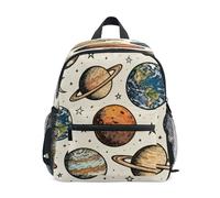 linqin Planets & Stars Pattern kids backpack cute chest strap book bags with name tag for kids mini bookbag mochila para ni?a