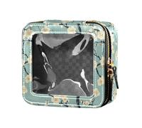 linqin Plum Blossoms Light Green Clear Mini Makeup Bag Travel Toiletry Bag Portable Make Up Organizer for Women, Light Green, One Size