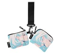 linqin Quiet Women Dual Coin Purse Credit Card Holder Wallet Cute Fashion Zipper Coin Purse Wallet with Wristle Strap for Men Women 2 Packs, Quiet Women, One Size