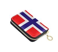 linqin Red Blue Cross Flag Design Slim Mini Card Wallet for Ladies' Multi-Functional Soft Leather 9 Card Slots On-the-Go
